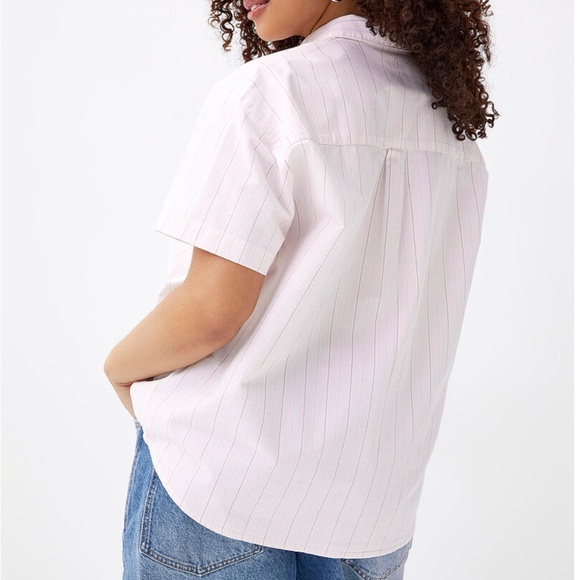Pink and gray organic cotton striped pocket short sleeve oxford shirt NWT - Picture 2 of 9